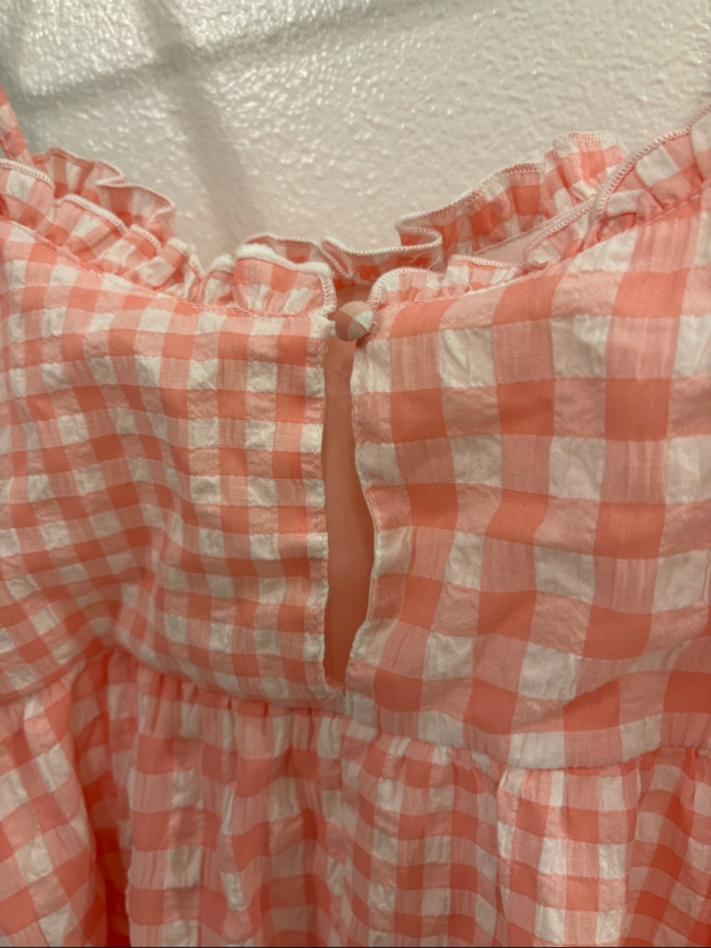 Pink Lily Coral and White Gingham Mini Dress - Picture 6 of 8
